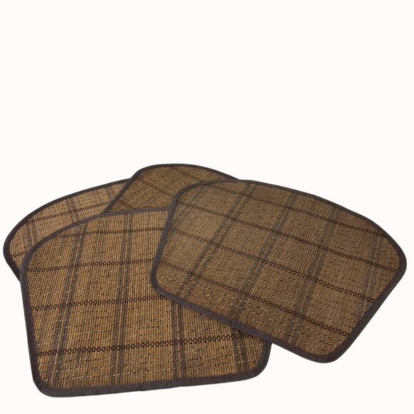 Woven Tan Bamboo Trapezoid Placemats Rustic Farmhouse Kitchen Table Mats - Picture 5 of 13